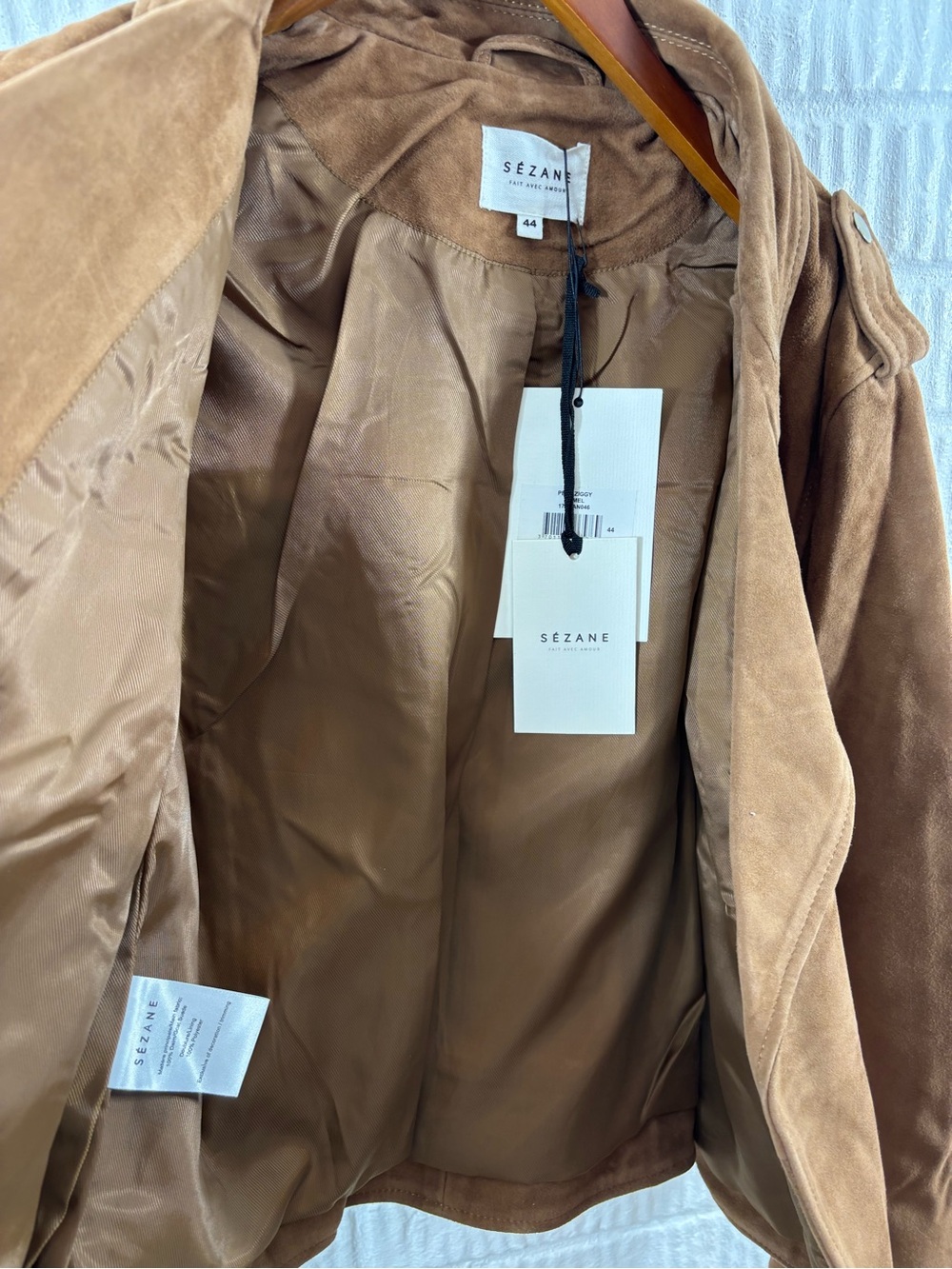 Sézane Zig Camel Suede Leather Biker Jacket Size 44 NWT - Picture 8 of 8